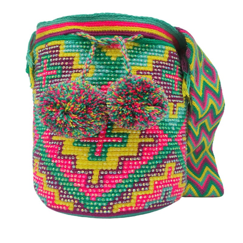 mochilas wayuu decoradas con piedras colombia